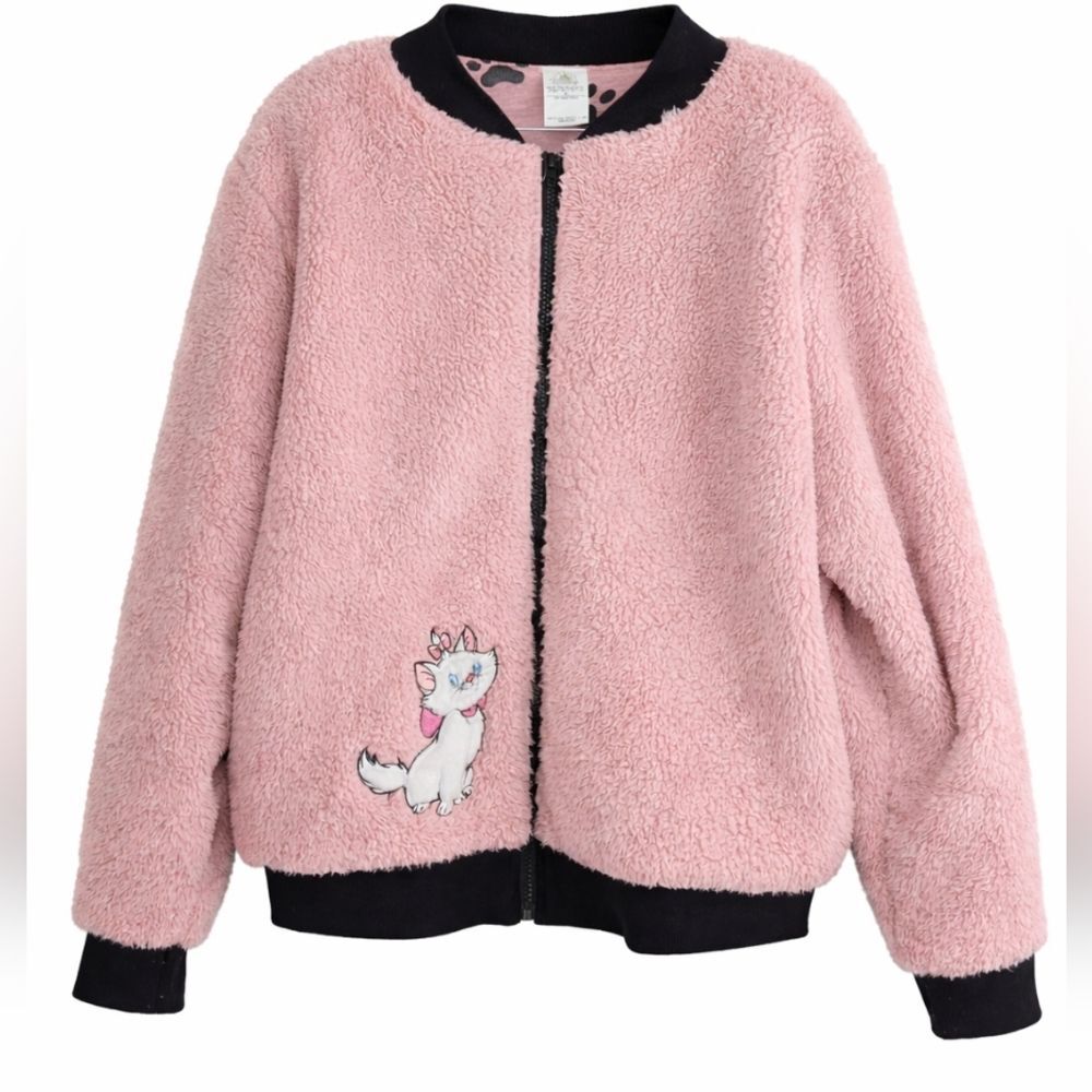 Disney Marie Pink Teddy Bomber Jacket XL Fuzzy Sherpa Kawaii Y2K Cozycore Zip